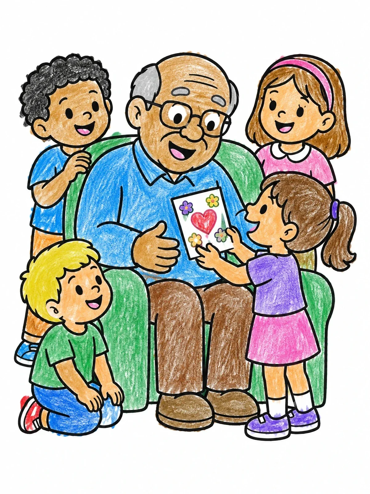 Colored example of the Grandpa Receiving A Handmade Card coloring page