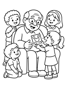 Free printable Grandpa Receiving A Handmade Card coloring page