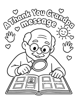 Free printable Grandpa Looking At Stamp Album coloring page