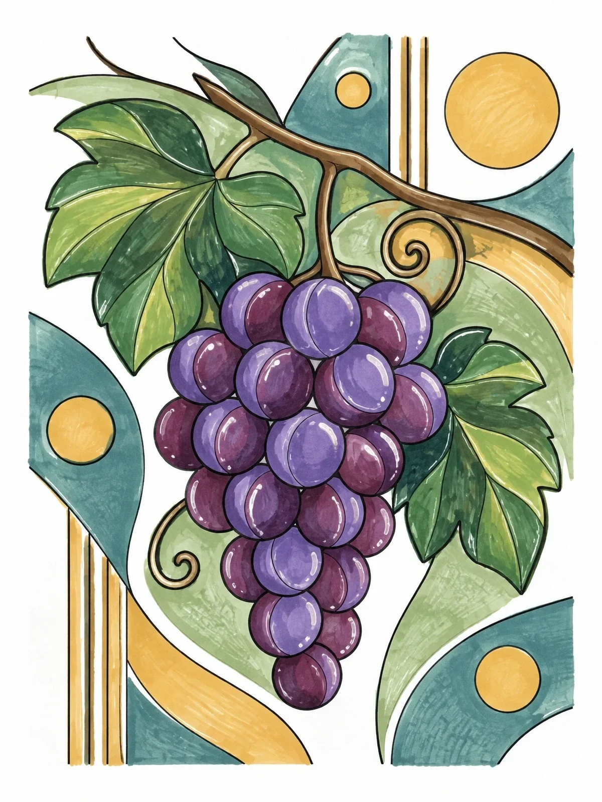 Colored example of the Cluster Of Grapes On The Vine coloring page