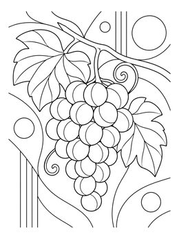 A decorative bunch of grapes on a vine featured in a david nabal and abigail coloring page.