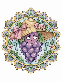 Sun Printing Examples Annoyed Grape In Sun Hat Mandala – Grapes Coloring Page