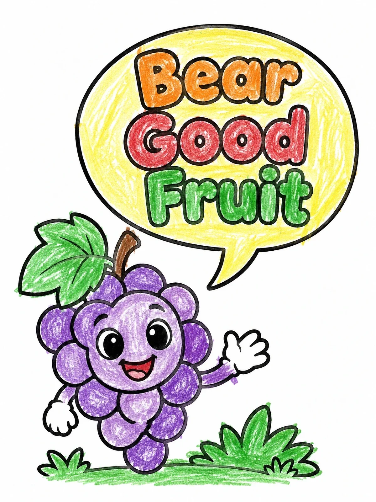 Colored example of the Cheerful Grapes Bear Good Fruit coloring page