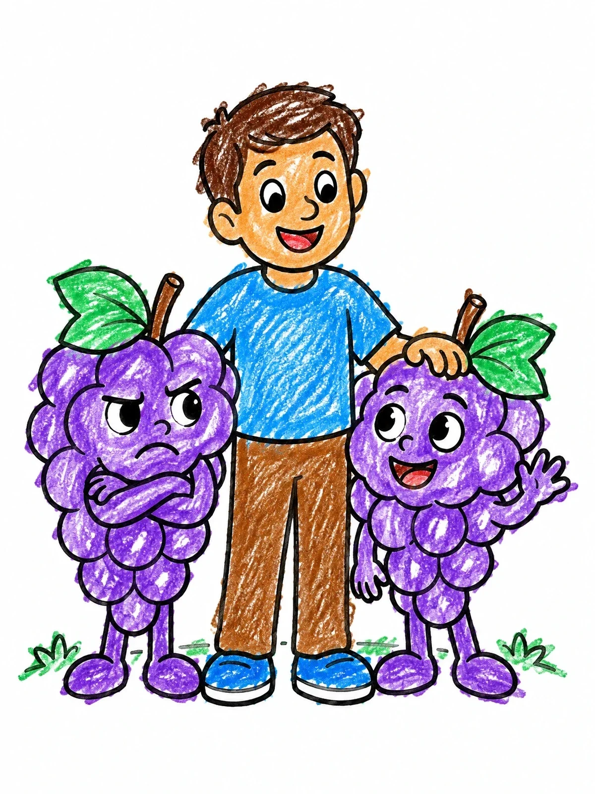 Colored example of the Boy Standing With Grape Characters coloring page