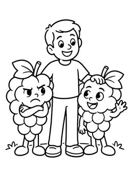 Free printable Boy Standing With Grape Characters coloring page