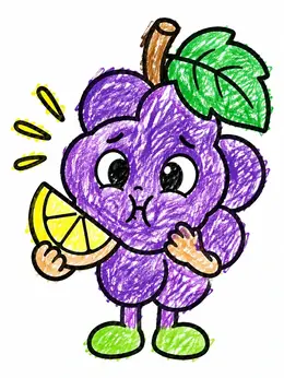 Grabes Drawing Cute Sour Grape With Lemon Slice – Grapes Coloring Page