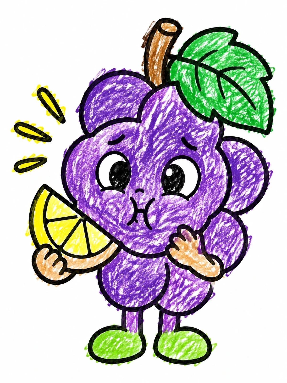 Colored example of the Cute Sour Grape With Lemon Slice coloring page