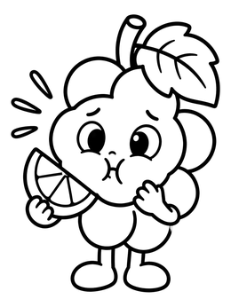 Free printable Cute Sour Grape With Lemon Slice coloring page