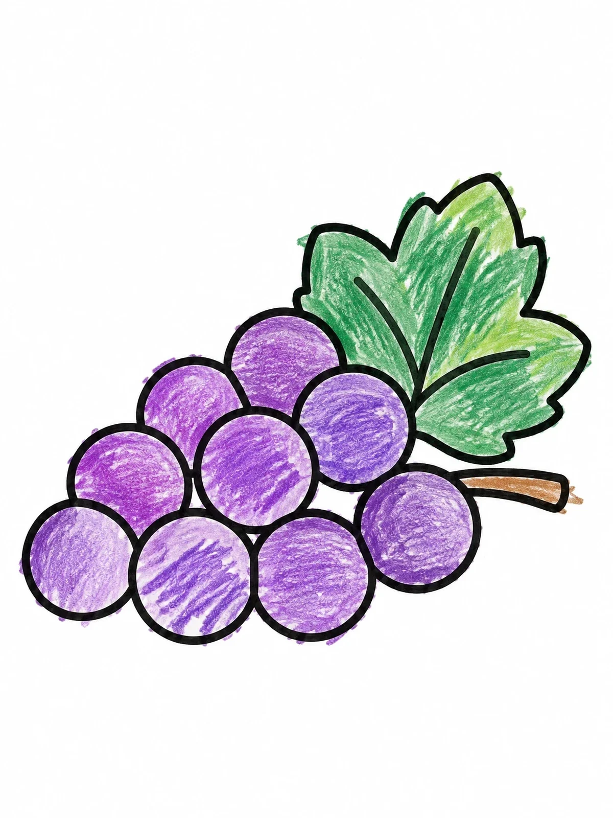 Colored example of the Simple Grape Bunch With Leaf coloring page
