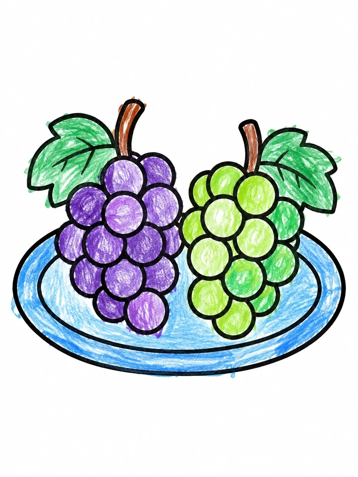 Colored example of the Two Grape Bunches On A Plate coloring page