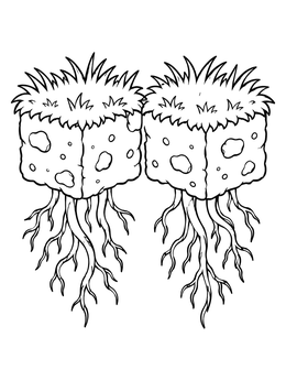 Free printable Grass Blocks With Hanging Roots coloring page