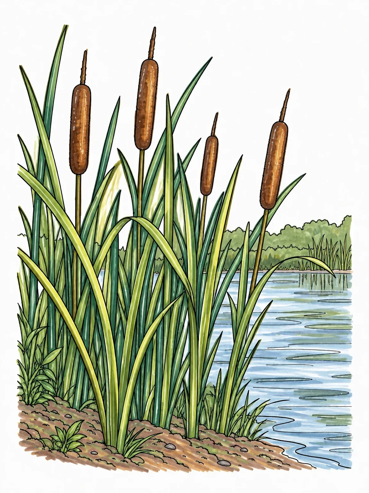 Colored example of the Cattails And Reeds By The Pond coloring page