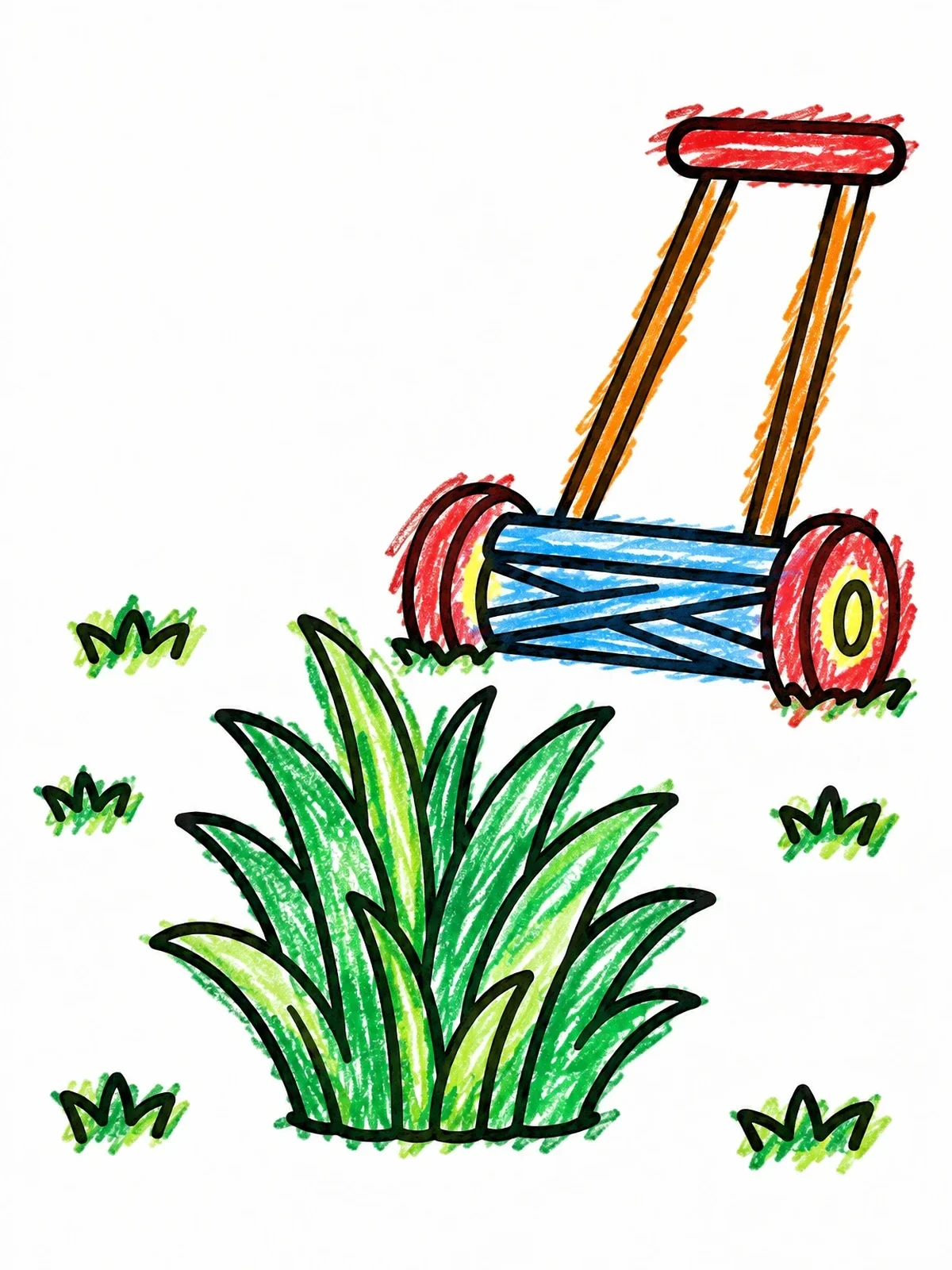 Colored example of the Grass Clump And Hand Mower coloring page