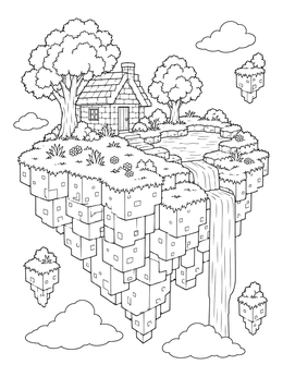 Free printable Floating Block Island With Cottage coloring page