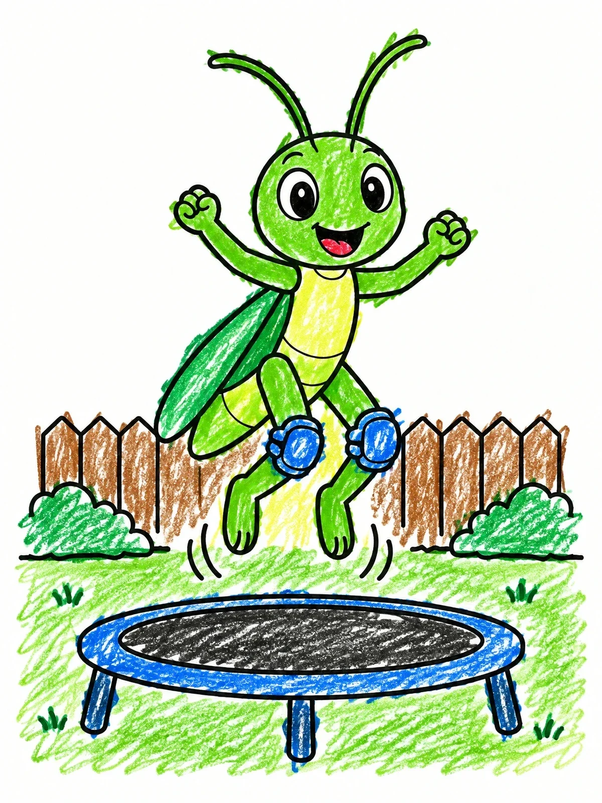 Colored example of the Grasshopper Bouncing On Trampoline coloring page