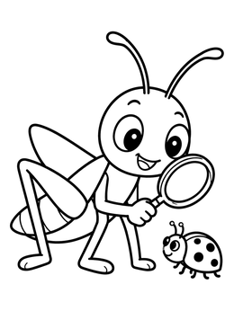 Free printable Grasshopper Examining A Little Ladybug coloring page
