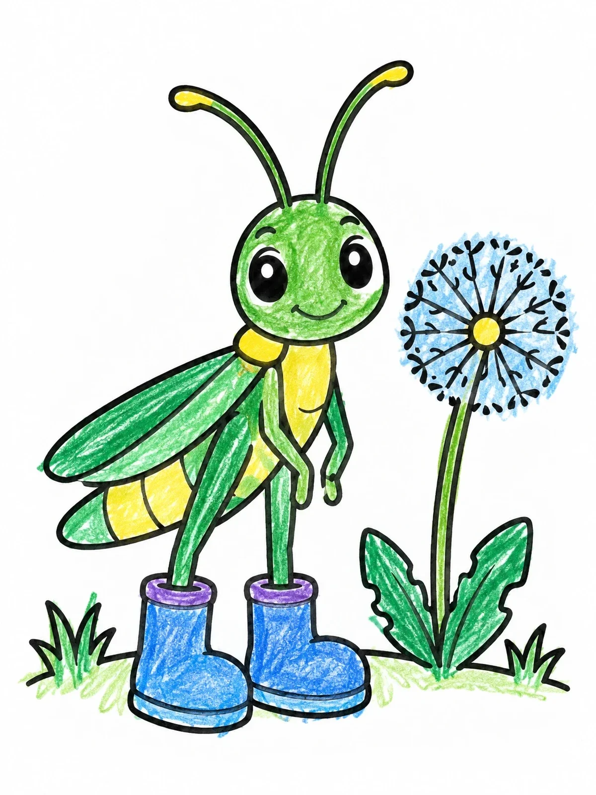 Colored example of the Grasshopper In Big Boots By Dandelion coloring page