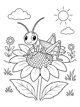 Free printable Grasshopper On A Sunflower coloring page