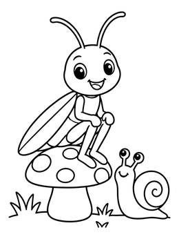 Free printable Grasshopper On Toadstool With Snail coloring page