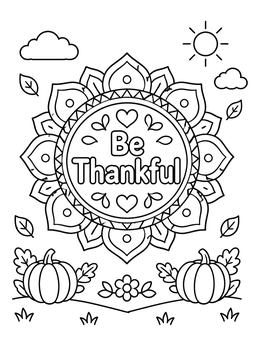 Free printable Be Thankful Autumn Mandala coloring page