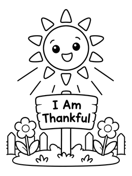 Free printable Cheerful Sun And Thankful Garden Sign coloring page