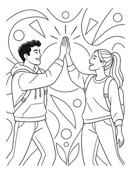 Two friends celebrate together in this gratitude coloring page.