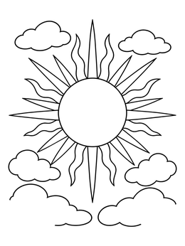 Free printable Shining Sun Surrounded By Clouds coloring page