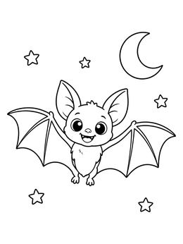 Free printable Cute Bat In The Night Sky coloring page