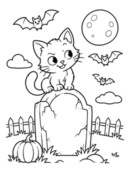 Free printable Cute Cat On A Tombstone coloring page