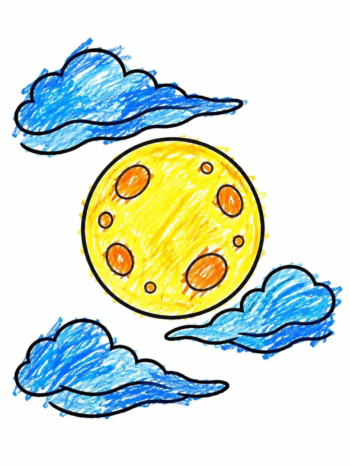 Colored example of the Full Moon And Floating Clouds coloring page