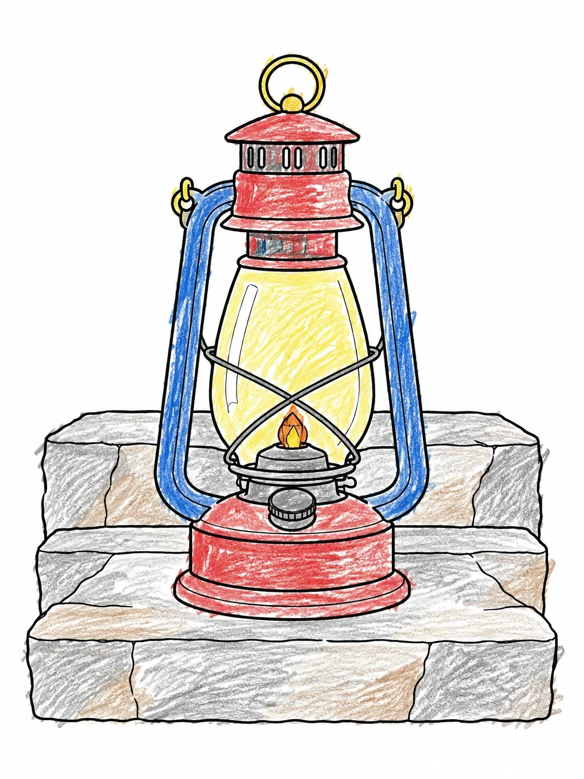 Colored example of the Vintage Oil Lantern On Stone Steps coloring page