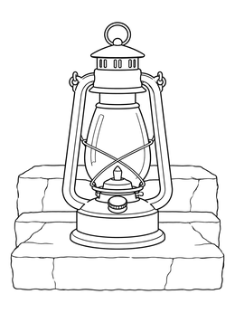 Free printable Vintage Oil Lantern On Stone Steps coloring page