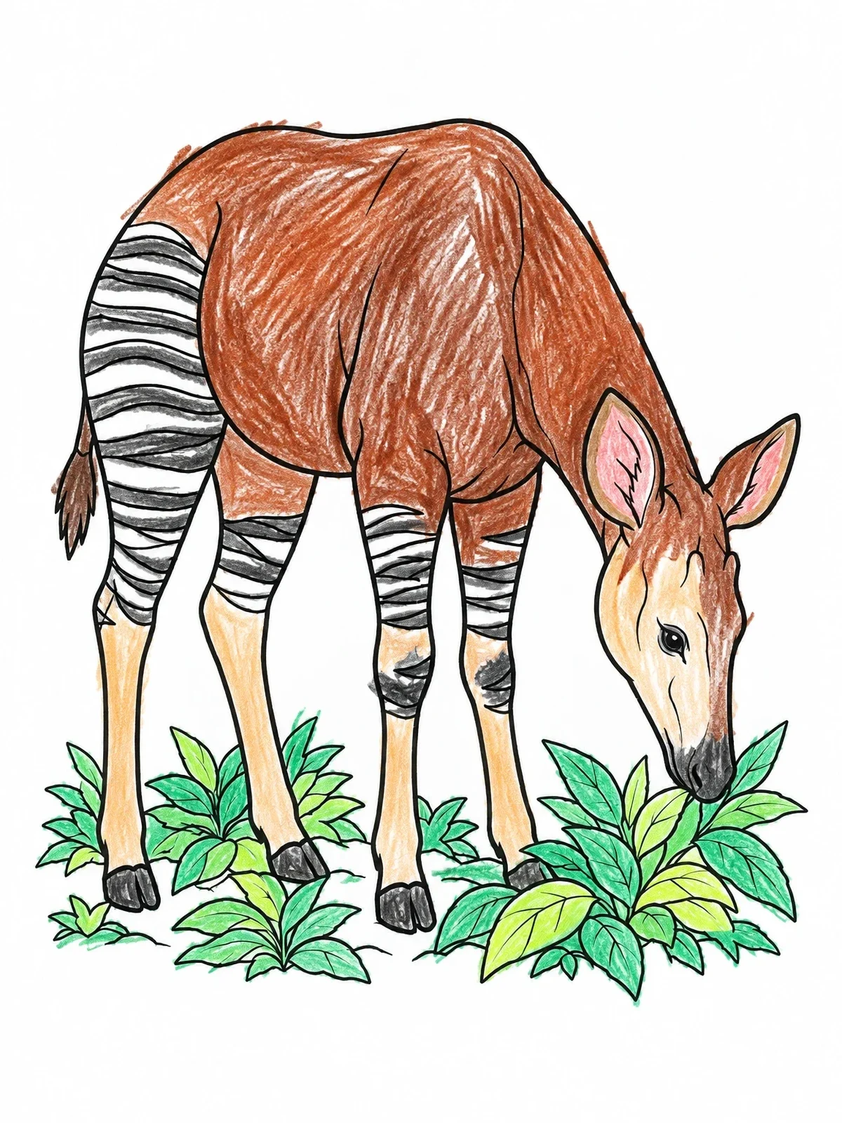 Colored example of the Grazing Okapi Among Forest Leaves coloring page