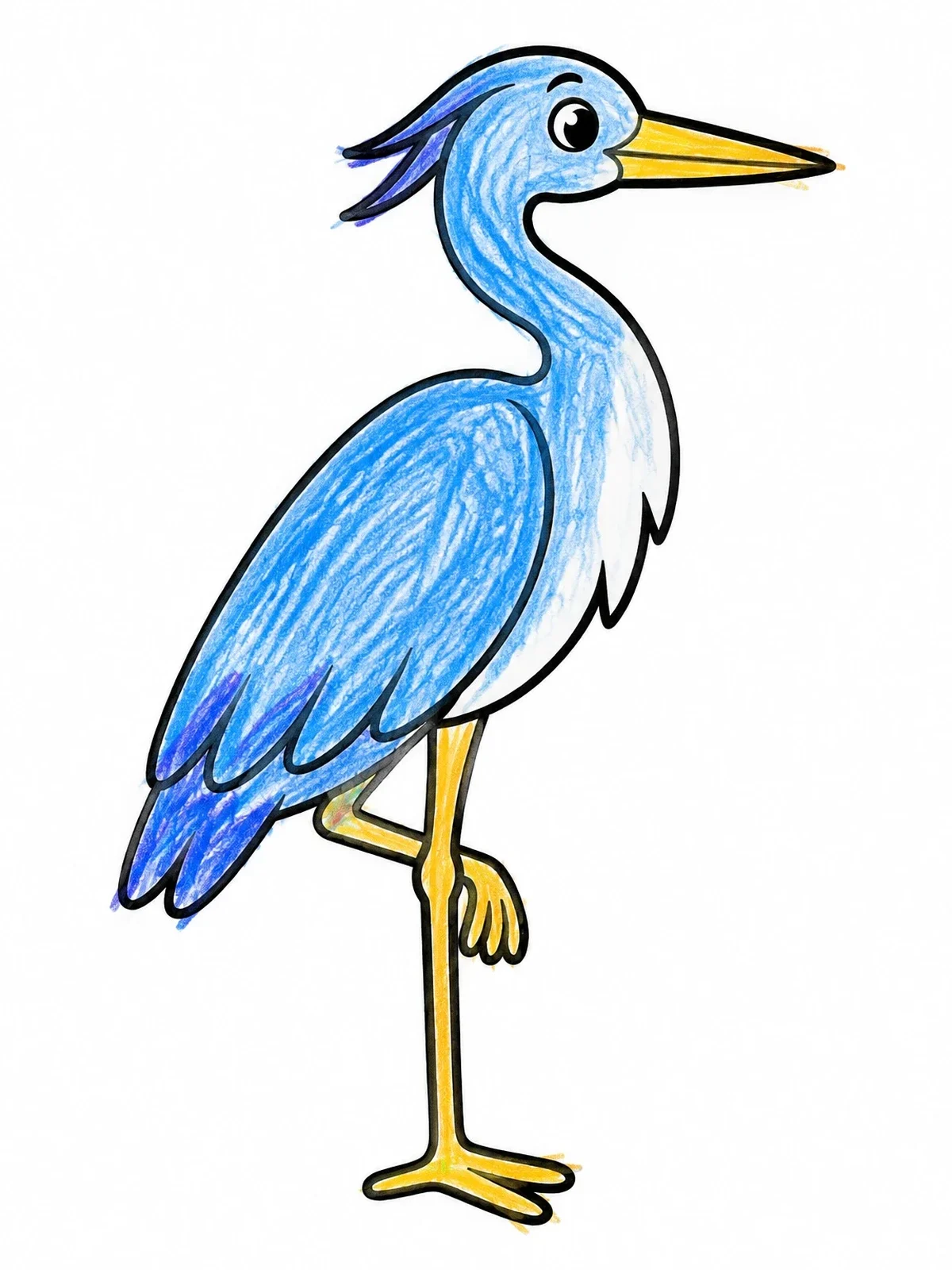 Colored example of the Cute Heron On One Leg coloring page