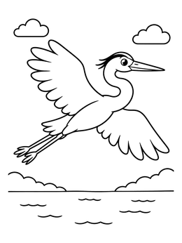 Free printable Great Blue Heron Flying Over Water coloring page