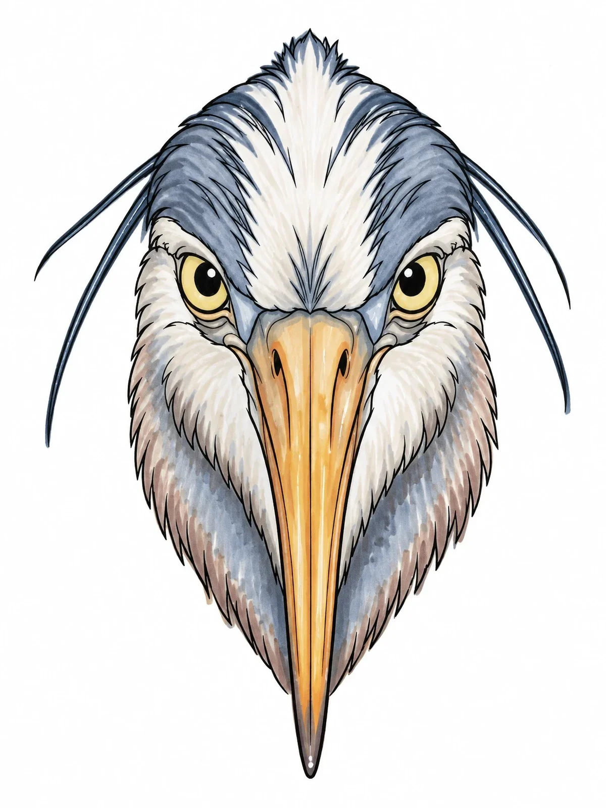 Colored example of the Front View Of Great Blue Heron Head coloring page