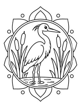 Free printable Heron In Cattails Mandala Frame coloring page