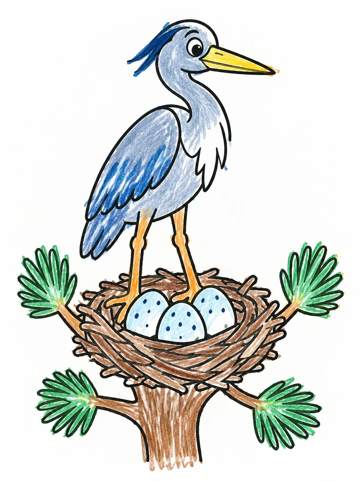 Colored example of the Great Blue Heron In Nest coloring page