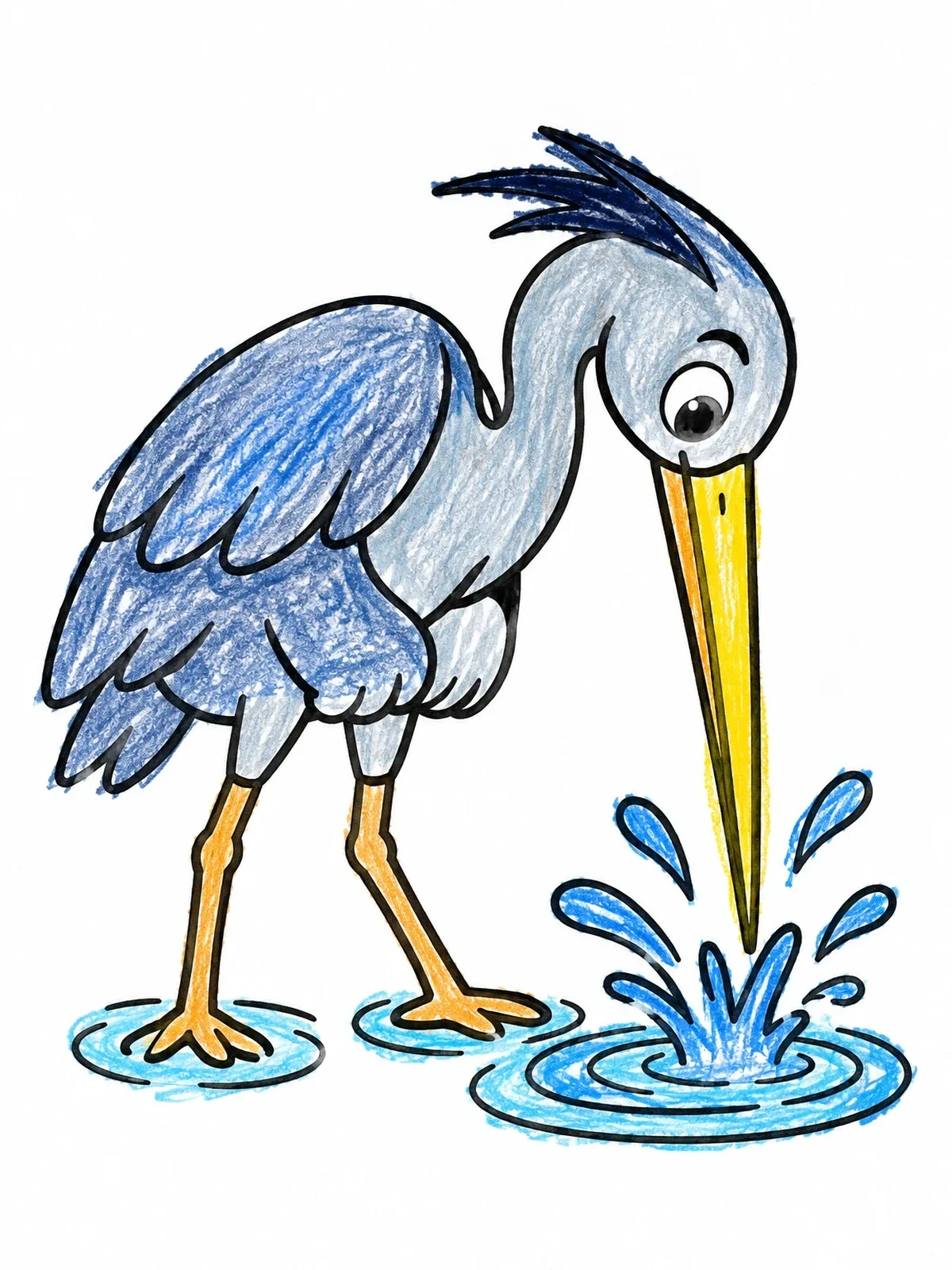 Colored example of the Heron Splashing In Water coloring page
