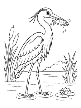 Free printable Great Blue Heron With Fish coloring page