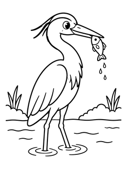 Free printable Great Blue Heron With Fish coloring page
