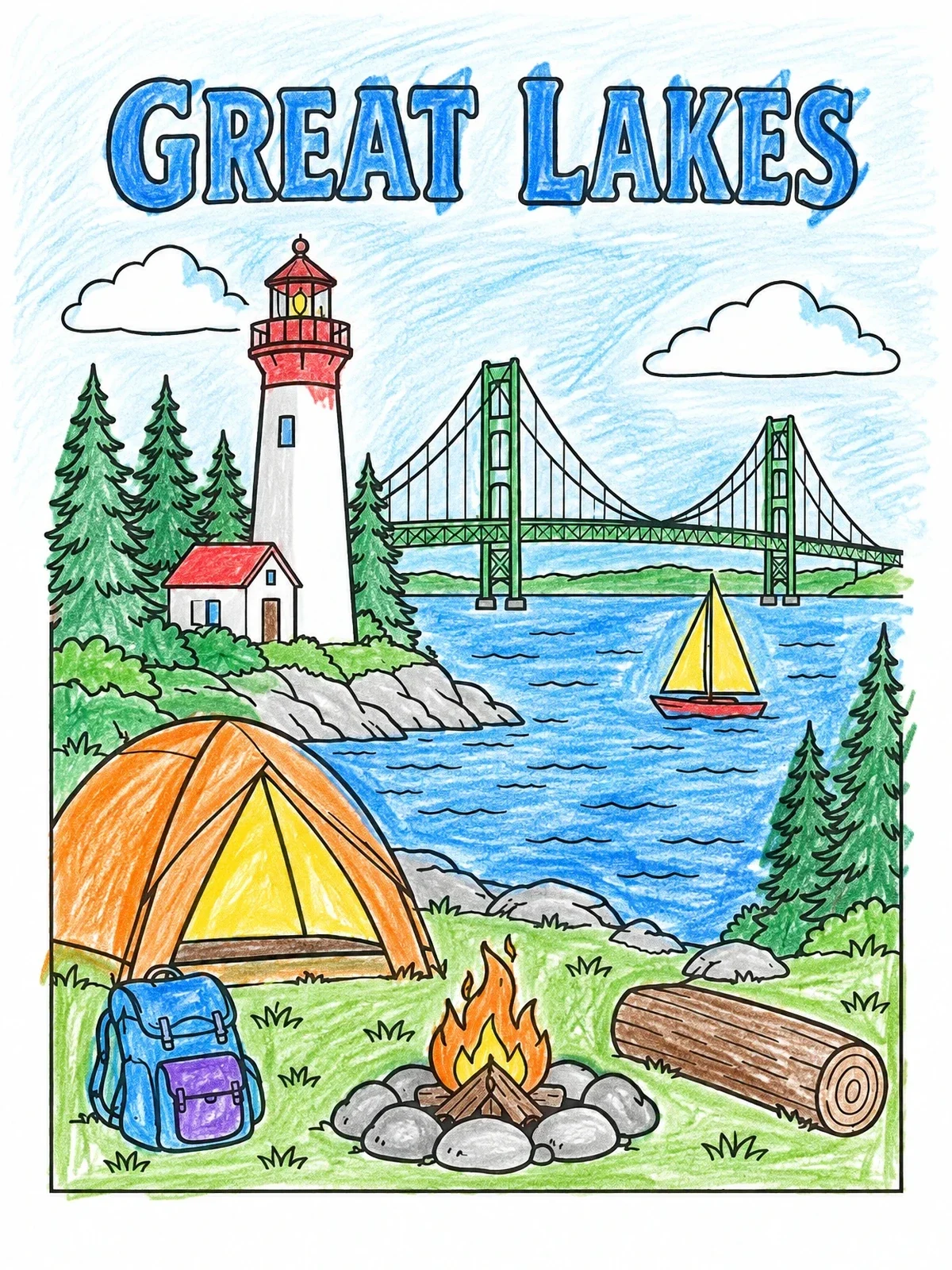 Colored example of the Great Lakes Camping Adventure coloring page