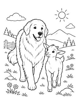 Free printable Great Pyrenees And Little Goat coloring page