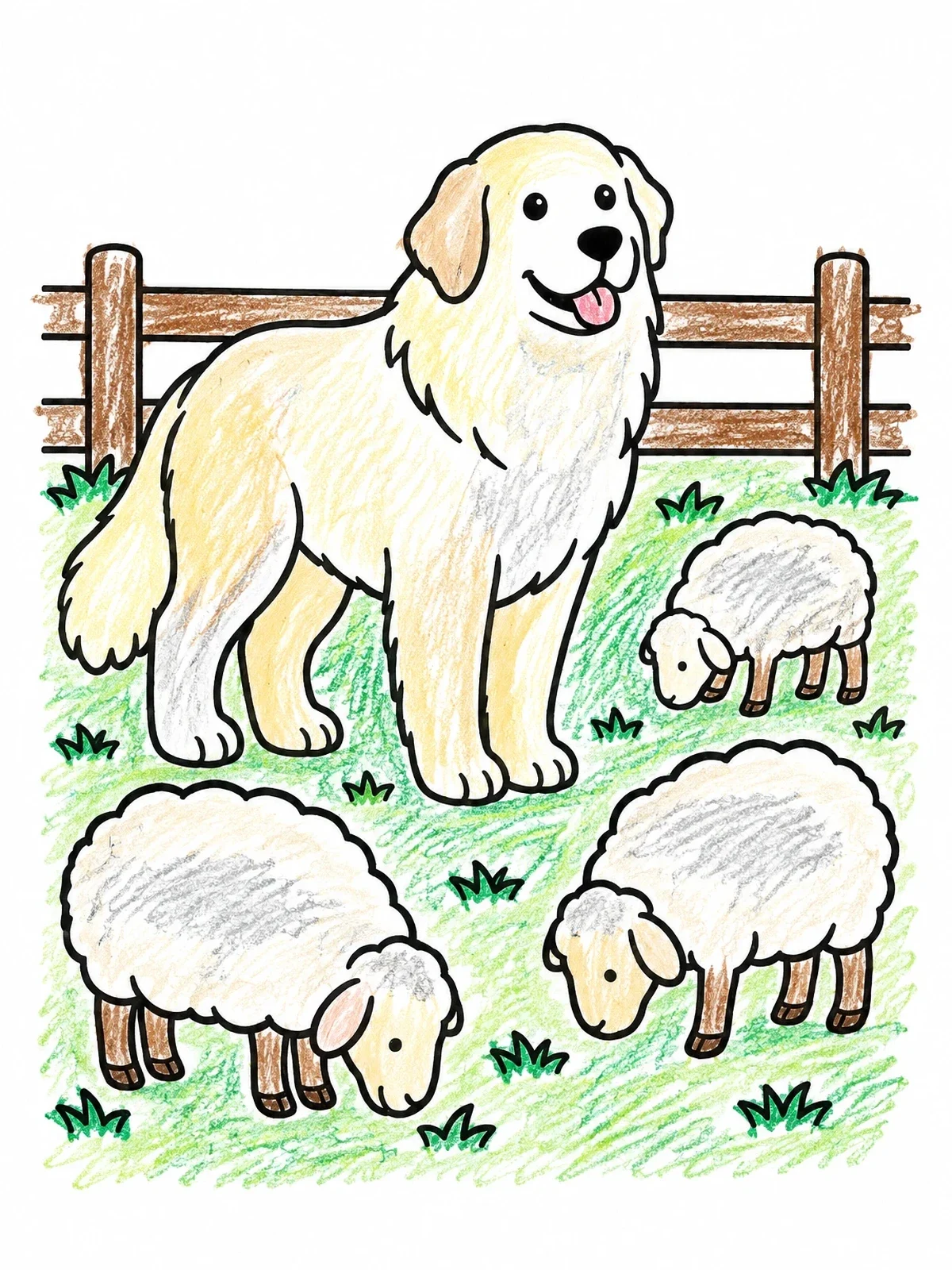 Colored example of the Great Pyrenees Dog Guarding Sheep coloring page
