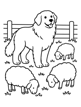 Free printable Great Pyrenees Dog Guarding Sheep coloring page