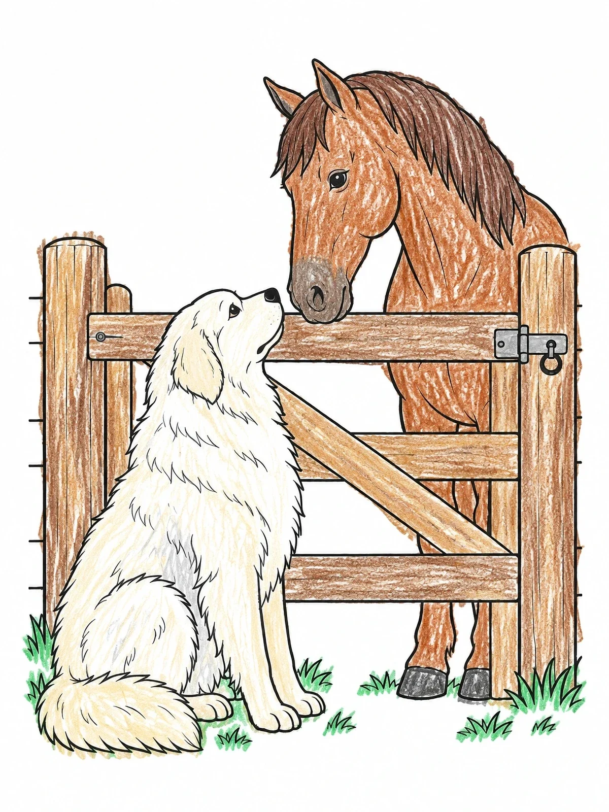 Colored example of the Great Pyrenees Meeting A Horse coloring page