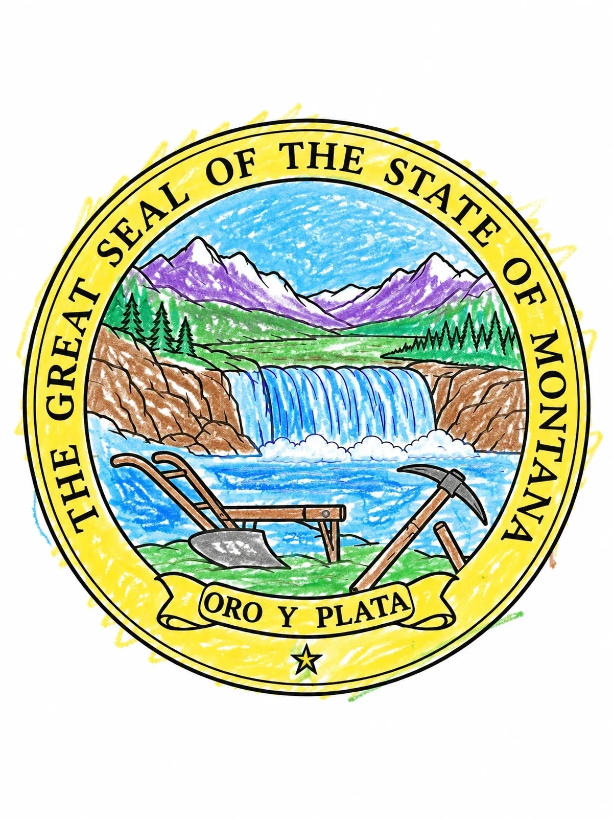 Colored example of the The Great Seal Of Montana coloring page