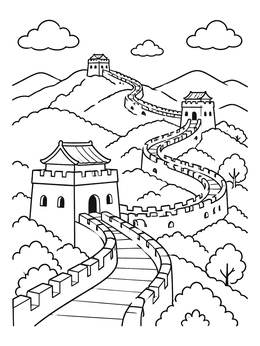 Free printable Great Wall Of China Across Hills coloring page