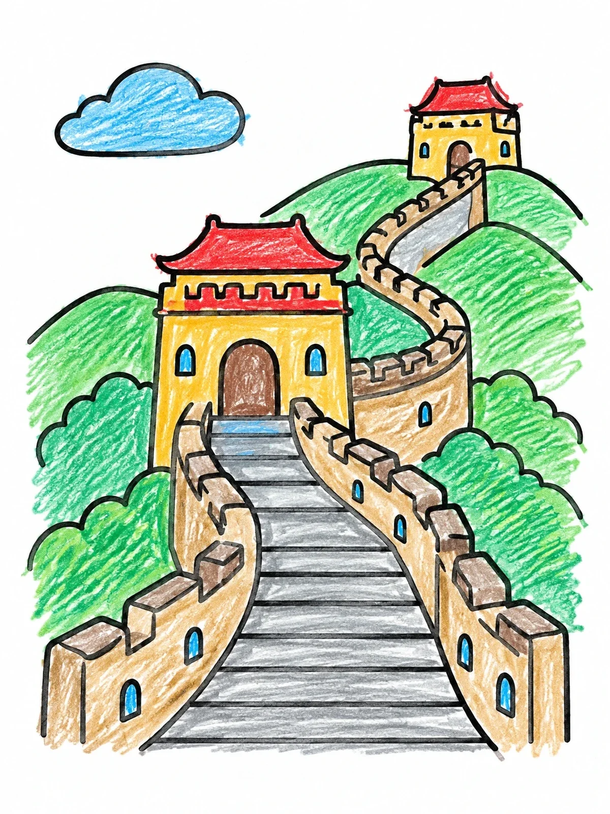 Colored example of the Great Wall Of China Path coloring page