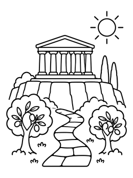 Free printable Ancient Greek Temple On Acropolis Hill coloring page